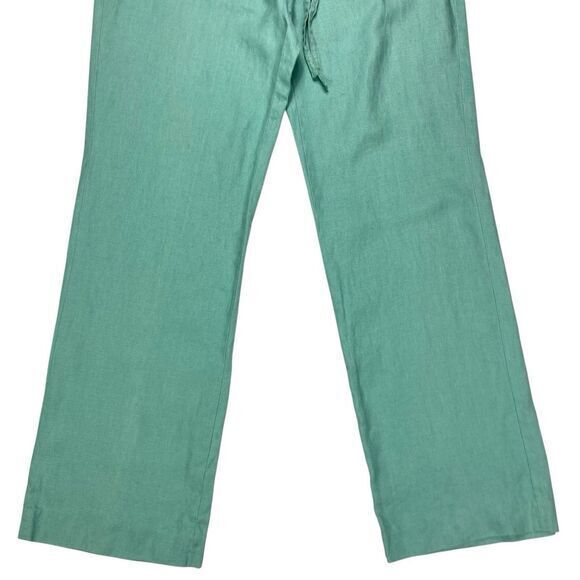 Rafaella 100% Linen Straight Leg Pants Womens 8 Green Drawstring Casual Coastal - Picture 5 of 14